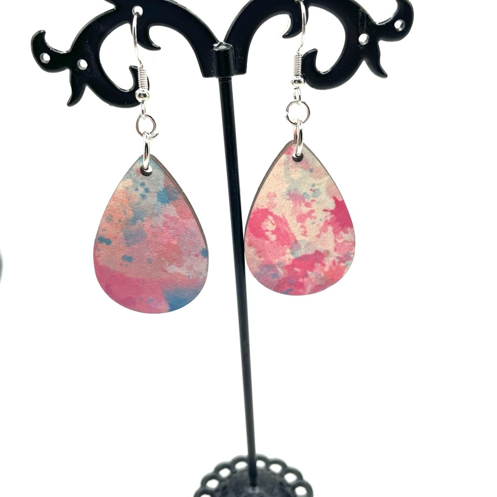 Handmade Pink and Blue Teardrop Earrings